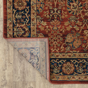 Homeroots 10' X 13' Red And Blue Oriental Power Loom Stain Resistant Area Rug  Polypropylene 508256