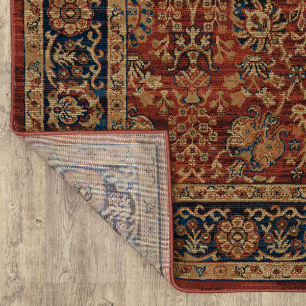 Homeroots 10' X 13' Red And Blue Oriental Power Loom Stain Resistant Area Rug  Polypropylene 508256