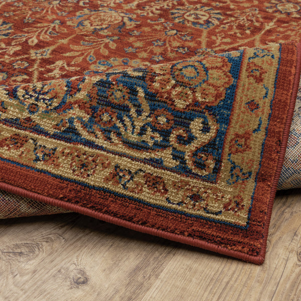 Homeroots 10' X 13' Red And Blue Oriental Power Loom Stain Resistant Area Rug  Polypropylene 508256