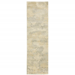 HomeRoots 2' Abstract Power Loom Runner Rug in Grey, Ivory, Beige, and Taupe – Durable, Stain Resistant Design Beige/ Grey 2'3" x 7'6" 508278