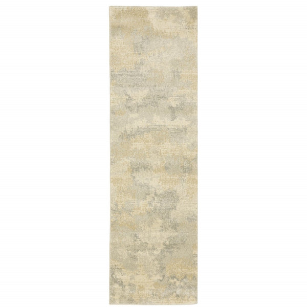 HomeRoots 2' Abstract Power Loom Runner Rug in Grey, Ivory, Beige, and Taupe – Durable, Stain Resistant Design Beige/ Grey 2'3" x 7'6" 508278