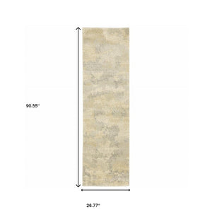 HomeRoots 2' Abstract Power Loom Runner Rug in Grey, Ivory, Beige, and Taupe – Durable, Stain Resistant Design Beige/ Grey 2'3" x 7'6" 508278