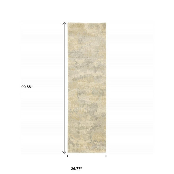 HomeRoots 2' Abstract Power Loom Runner Rug in Grey, Ivory, Beige, and Taupe – Durable, Stain Resistant Design Beige/ Grey 2'3" x 7'6" 508278