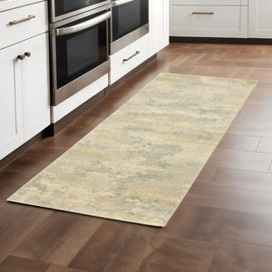 HomeRoots 2' Abstract Power Loom Runner Rug in Grey, Ivory, Beige, and Taupe – Durable, Stain Resistant Design Beige/ Grey 2'3" x 7'6" 508278