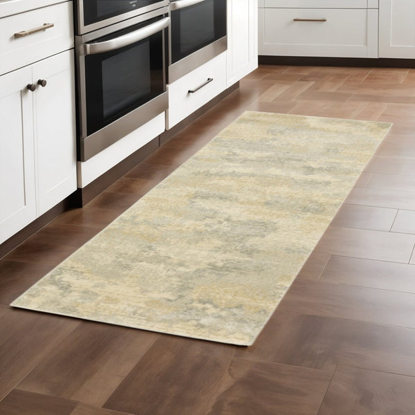 HomeRoots 2' Abstract Power Loom Runner Rug in Grey, Ivory, Beige, and Taupe – Durable, Stain Resistant Design Beige/ Grey 2'3" x 7'6" 508278