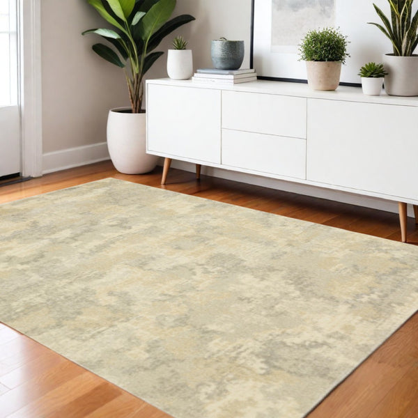 HomeRoots 2' Abstract Power Loom Runner Rug in Grey, Ivory, Beige, and Taupe – Durable, Stain Resistant Design 4' X 5' 508279