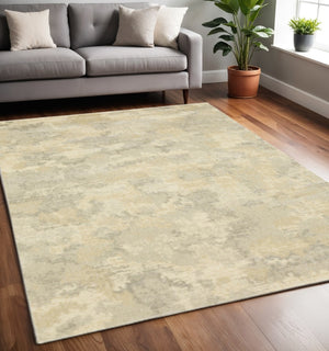 HomeRoots 2' Abstract Power Loom Runner Rug in Grey, Ivory, Beige, and Taupe – Durable, Stain Resistant Design 5' X 8' 508280