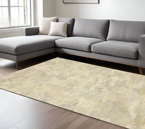 HomeRoots 2' Abstract Power Loom Runner Rug in Grey, Ivory, Beige, and Taupe – Durable, Stain Resistant Design 10' X 13' 508283