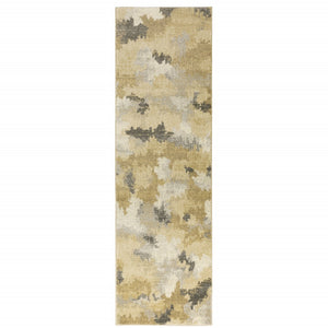 HomeRoots 2' Abstract Power Loom Runner Rug in Grey, Ivory, Beige, and Taupe – Durable, Stain Resistant Design Beige/ Gold 2'3" x 7'6" 508284