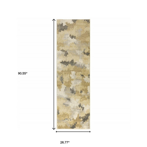 HomeRoots 2' Abstract Power Loom Runner Rug in Grey, Ivory, Beige, and Taupe – Durable, Stain Resistant Design Beige/ Gold 2'3" x 7'6" 508284