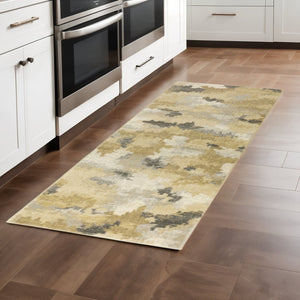 HomeRoots 2' Abstract Power Loom Runner Rug in Grey, Ivory, Beige, and Taupe – Durable, Stain Resistant Design Beige/ Gold 2'3" x 7'6" 508284