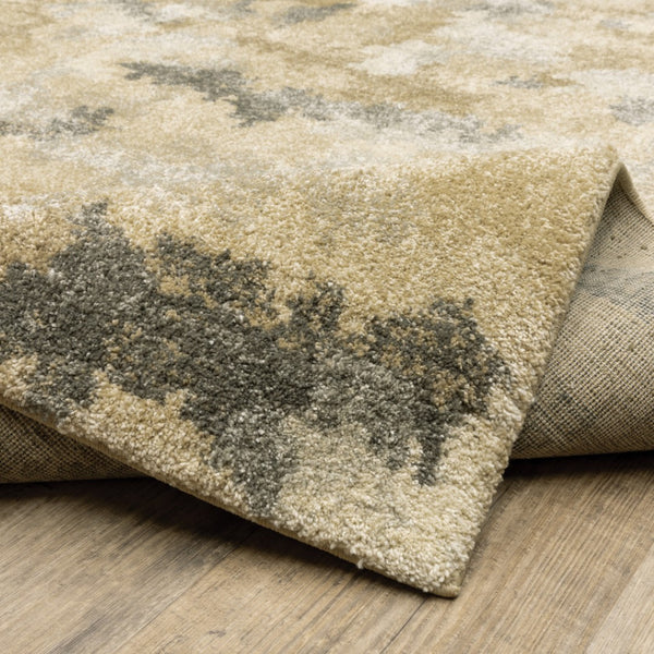 HomeRoots 2' Abstract Power Loom Runner Rug in Grey, Ivory, Beige, and Taupe – Durable, Stain Resistant Design Beige/ Gold 2'3" x 7'6" 508284