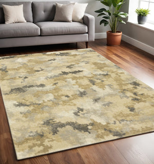 HomeRoots 2' Abstract Power Loom Runner Rug in Grey, Ivory, Beige, and Taupe – Durable, Stain Resistant Design 5' X 8' 508286