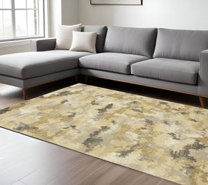 HomeRoots 2' Abstract Power Loom Runner Rug in Grey, Ivory, Beige, and Taupe – Durable, Stain Resistant Design 7' X 10' 508287