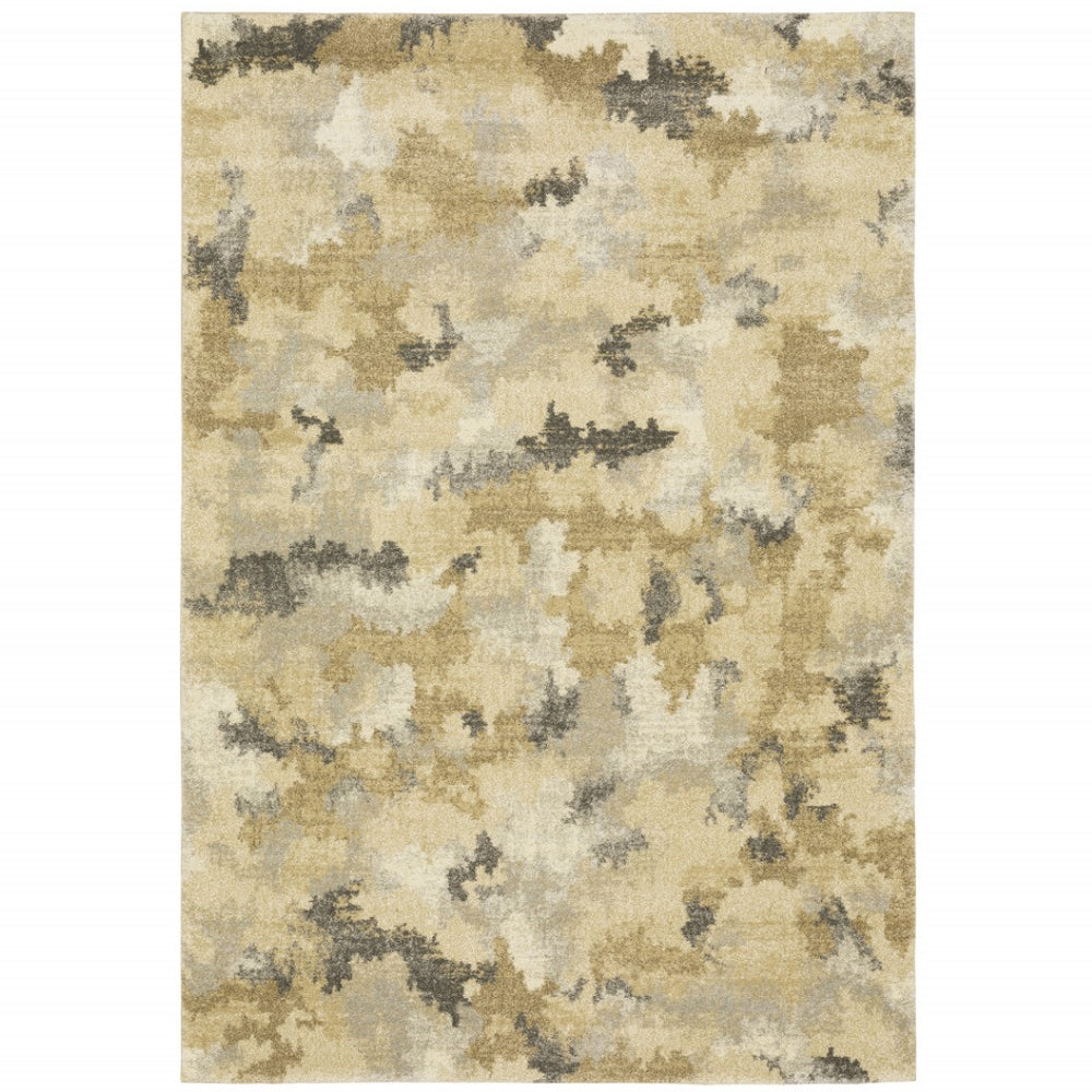 HomeRoots 2' Abstract Power Loom Runner Rug in Grey, Ivory, Beige, and Taupe – Durable, Stain Resistant Design 10' X 13' 508289