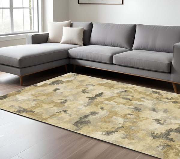 HomeRoots 2' Abstract Power Loom Runner Rug in Grey, Ivory, Beige, and Taupe – Durable, Stain Resistant Design 10' X 13' 508289
