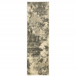 HomeRoots 2' Abstract Charcoal Grey and Beige Power Loom Runner Rug - Stain Resistant for Modern Spaces 2'3" x 7'6" 508290