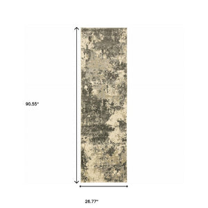 HomeRoots 2' Abstract Charcoal Grey and Beige Power Loom Runner Rug - Stain Resistant for Modern Spaces 2'3" x 7'6" 508290