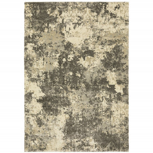 HomeRoots 2' Abstract Charcoal Grey and Beige Power Loom Runner Rug - Stain Resistant for Modern Spaces 4' X 5' 508291
