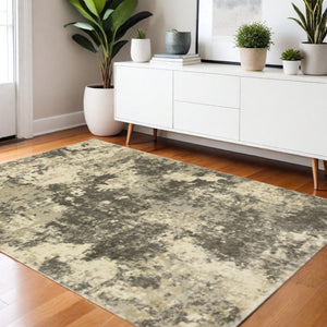 HomeRoots 2' Abstract Charcoal Grey and Beige Power Loom Runner Rug - Stain Resistant for Modern Spaces 4' X 5' 508291