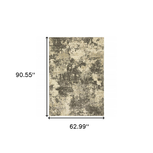 HomeRoots 2' Abstract Charcoal Grey and Beige Power Loom Runner Rug - Stain Resistant for Modern Spaces 5' X 8' 508292