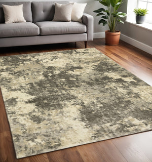 HomeRoots 2' Abstract Charcoal Grey and Beige Power Loom Runner Rug - Stain Resistant for Modern Spaces 5' X 8' 508292