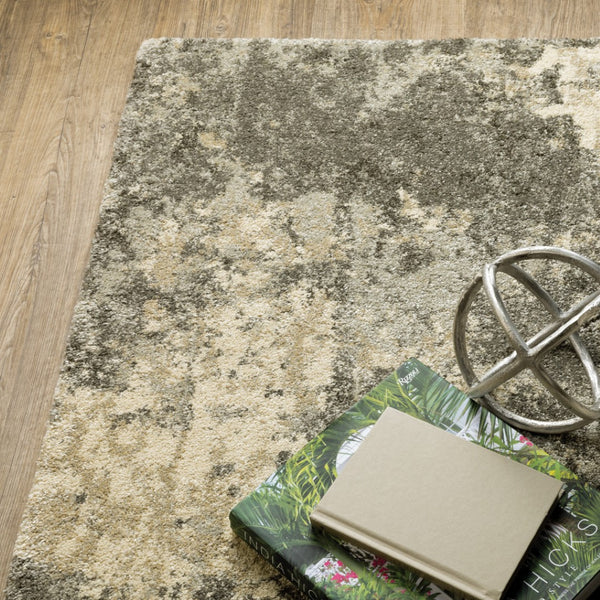 HomeRoots 2' Abstract Charcoal Grey and Beige Power Loom Runner Rug - Stain Resistant for Modern Spaces 7' X 10' 508293