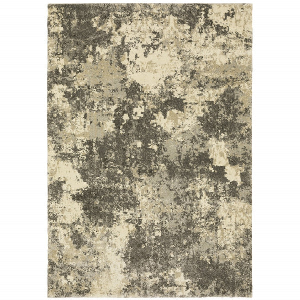 HomeRoots 2' Abstract Charcoal Grey and Beige Power Loom Runner Rug - Stain Resistant for Modern Spaces 8' X 11' 508294