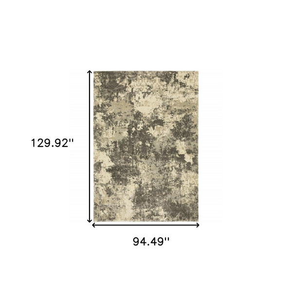 HomeRoots 2' Abstract Charcoal Grey and Beige Power Loom Runner Rug - Stain Resistant for Modern Spaces 8' X 11' 508294