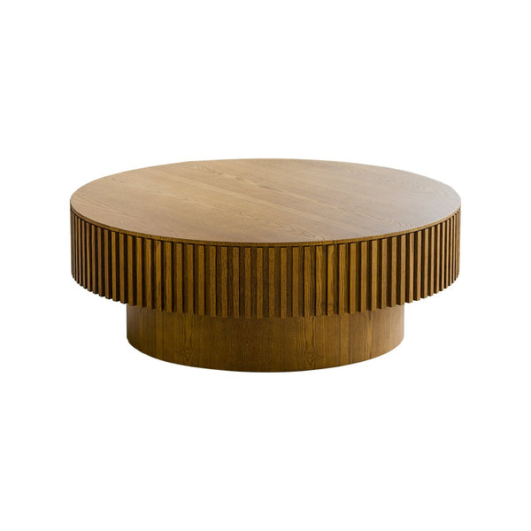 English Elm 39.37'' Fluted Drum Round Coffee Table Lift Top Hidden Storage Wood Veneer Modern W1435P409016