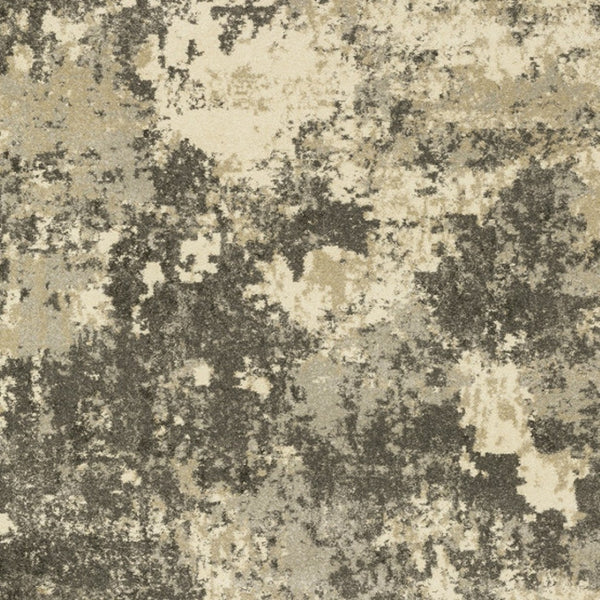 HomeRoots 2' Abstract Charcoal Grey and Beige Power Loom Runner Rug - Stain Resistant for Modern Spaces 10' X 13' 508295