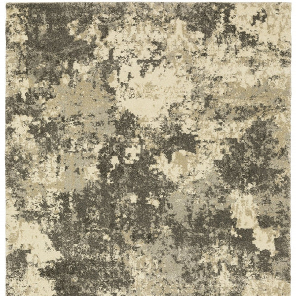 HomeRoots 2' Abstract Charcoal Grey and Beige Power Loom Runner Rug - Stain Resistant for Modern Spaces 10' X 13' 508295
