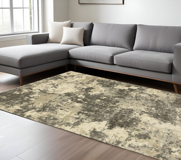 HomeRoots 2' Abstract Charcoal Grey and Beige Power Loom Runner Rug - Stain Resistant for Modern Spaces 10' X 13' 508295