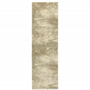 Homeroots 8' Beige And Gold Abstract Power Loom Runner Rug  Polypropylene 508296