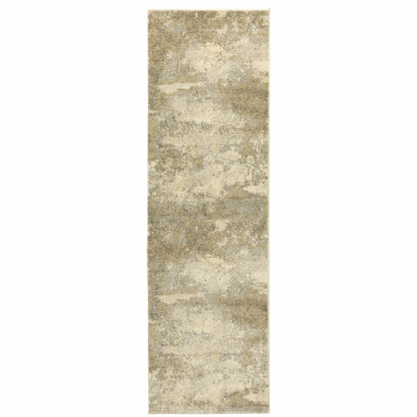 Homeroots 8' Beige And Gold Abstract Power Loom Runner Rug  Polypropylene 508296