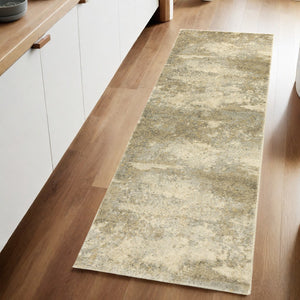 Homeroots 8' Beige And Gold Abstract Power Loom Runner Rug  Polypropylene 508296