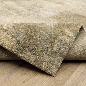 Homeroots 8' Beige And Gold Abstract Power Loom Runner Rug  Polypropylene 508296