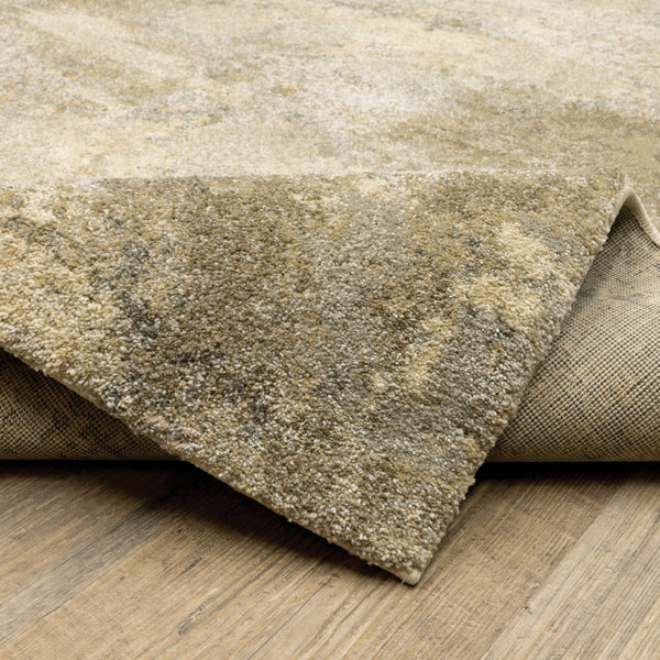 Homeroots 8' Beige And Gold Abstract Power Loom Runner Rug  Polypropylene 508296