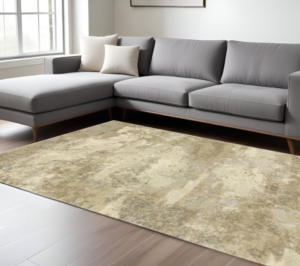 HomeRoots 8' Gold and Beige Abstract Runner Rug – Durable, Stain-Resistant Design for Stylish Hallways & More 7' X 10' 508299