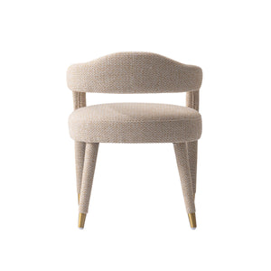 English Elm Aspen Tweed Upholstered Armchair with Kiln-Dried Birch Frame, High-Density Foam & Brass Feet Gold B365P397752