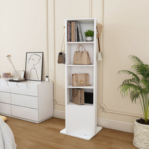 English Elm 360° Rotating Tower Cabinet with Full Length Mirror Open Shelving and Jewelry Storage White W509P456172