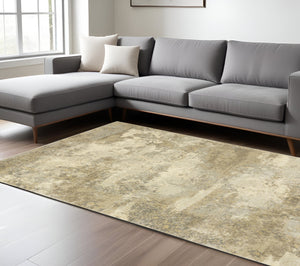 Homeroots 10' X 13' Beige And Gold Abstract Power Loom Area Rug  Polypropylene 508301