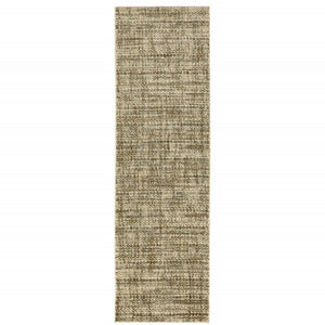 HomeRoots 2' Contemporary Abstract Beige Brown Tan Blue-Green Stain-Resistant Power Loom Runner Rug for Home 2'3" x 7'6" 508302