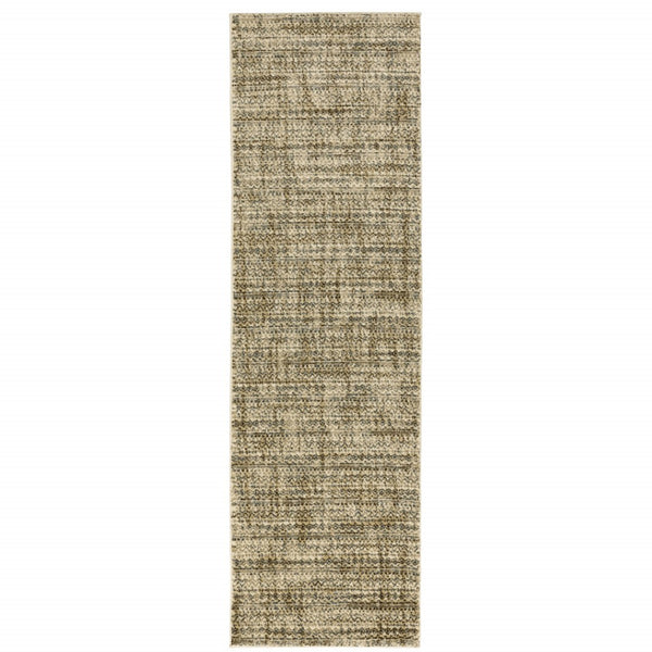 HomeRoots 2' Contemporary Abstract Beige Brown Tan Blue-Green Stain-Resistant Power Loom Runner Rug for Home 2'3" x 7'6" 508302