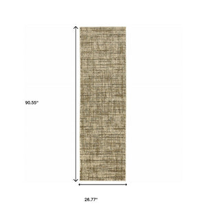 HomeRoots 2' Contemporary Abstract Beige Brown Tan Blue-Green Stain-Resistant Power Loom Runner Rug for Home 2'3" x 7'6" 508302