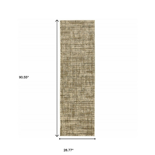 HomeRoots 2' Contemporary Abstract Beige Brown Tan Blue-Green Stain-Resistant Power Loom Runner Rug for Home 2'3" x 7'6" 508302