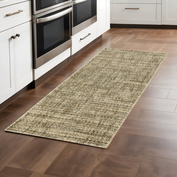 HomeRoots 2' Contemporary Abstract Beige Brown Tan Blue-Green Stain-Resistant Power Loom Runner Rug for Home 2'3" x 7'6" 508302