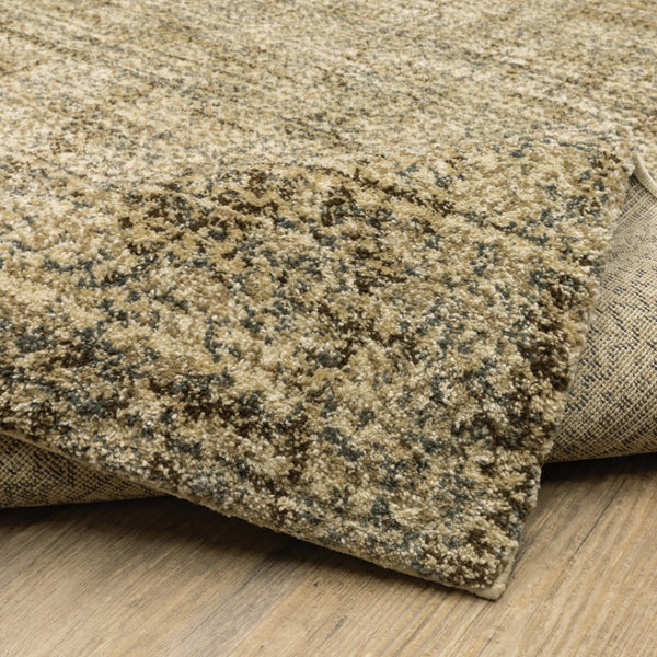 HomeRoots 2' Contemporary Abstract Beige Brown Tan Blue-Green Stain-Resistant Power Loom Runner Rug for Home 2'3" x 7'6" 508302
