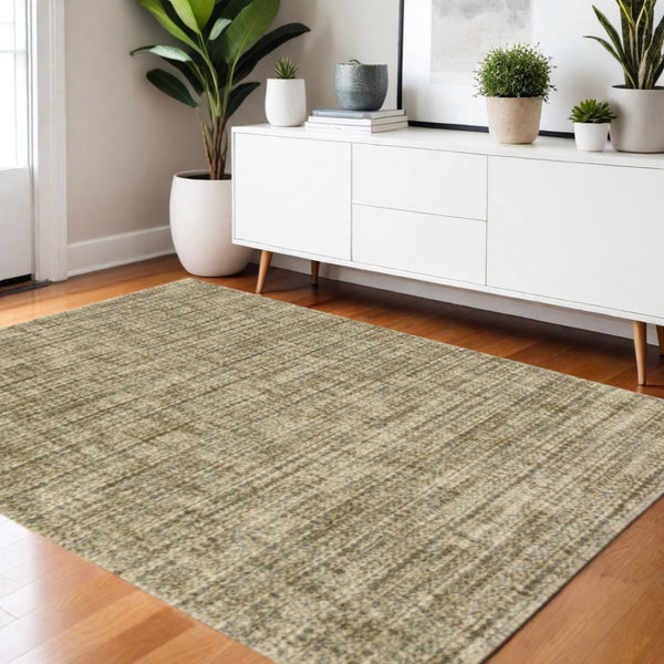 HomeRoots 2' Contemporary Abstract Beige Brown Tan Blue-Green Stain-Resistant Power Loom Runner Rug for Home 4' X 5' 508303