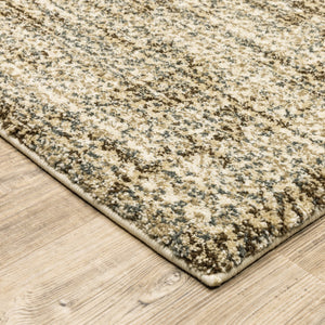 HomeRoots 2' Contemporary Abstract Beige Brown Tan Blue-Green Stain-Resistant Power Loom Runner Rug for Home 5' X 8' 508304